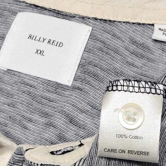 Billy Reid Mens Polo Shirt Size 2XL Gray Pinstripe Pocket Short Sleeve Preppy - Picture 9 of 11